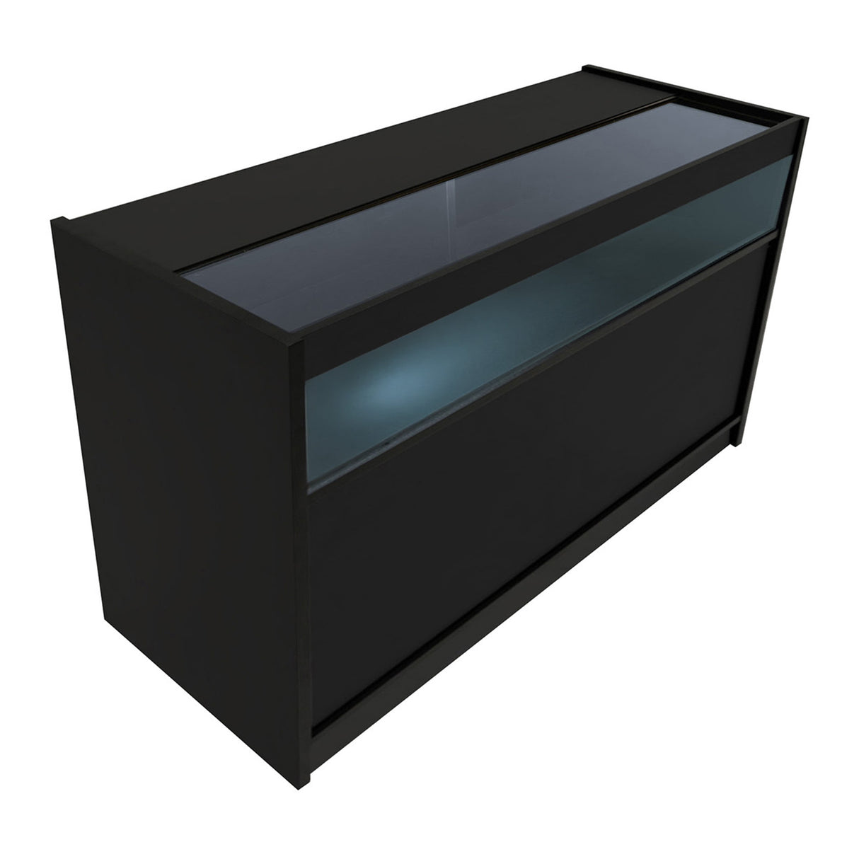 Schwarzes Europa LED Verkaufstheken-Set mit gläserner Front, modernem Design und sanfter Beleuchtung für ansprechende Präsentation von Produkten