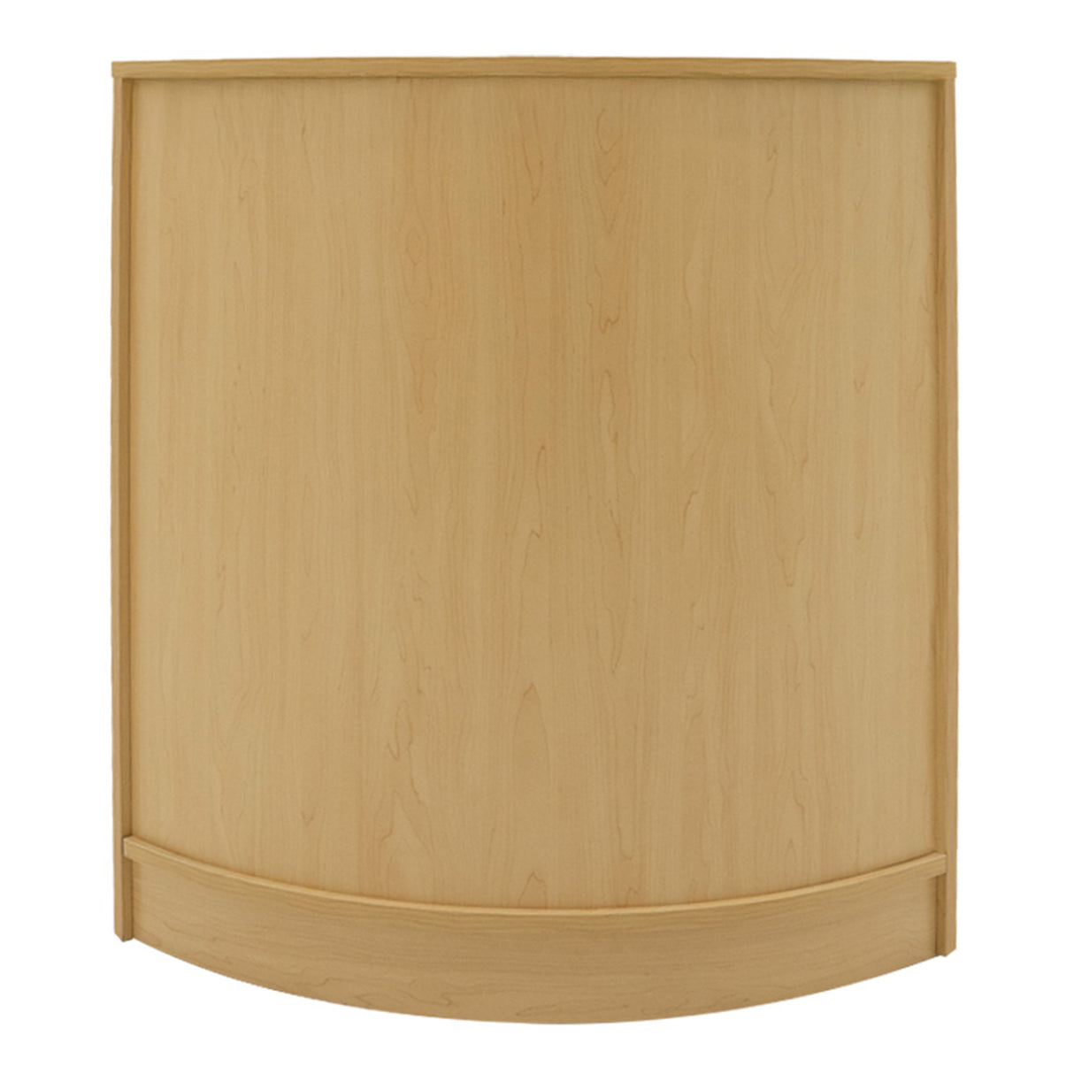 Verkaufstheke aus hellem Ahornholz mit geschwungener Form, glatter Oberfläche und natürlicher Holzmaserung, ideal für den Einzelhandel