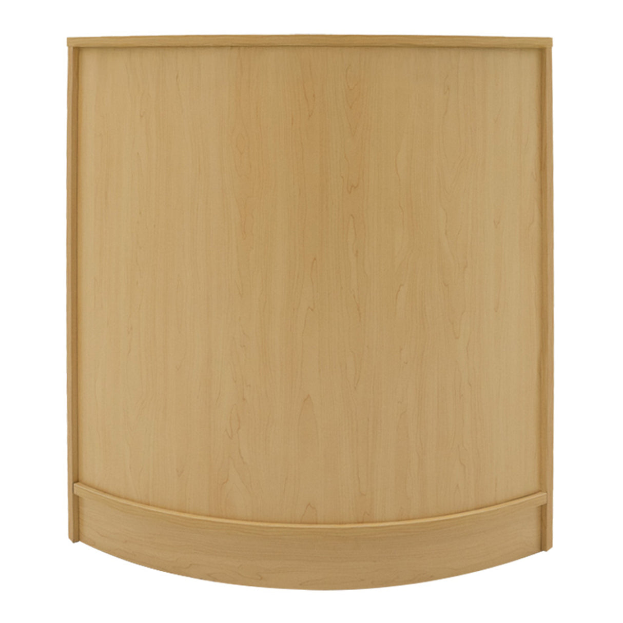 Runde Ladentheke aus hellem Ahornholz mit glatter Oberfläche und abgerundeten Kanten, ideal für Verkaufsräume und Empfangsbereiche