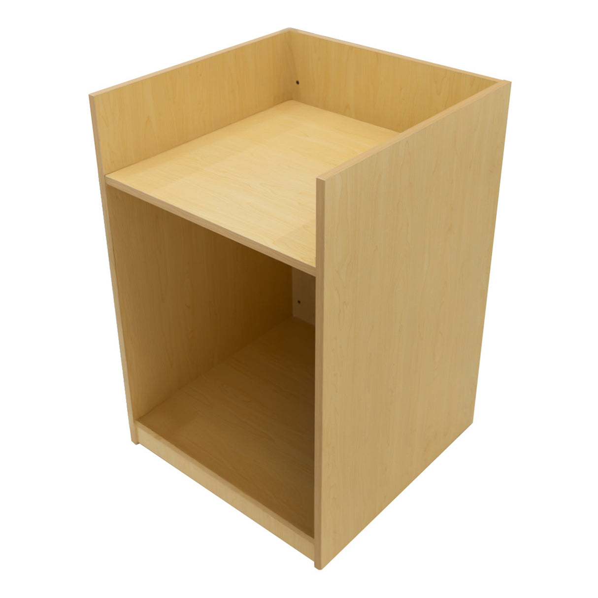 Verkaufstheke aus Ahornholz mit zwei offenen Fächern, glatter Oberfläche und modernem, minimalistischen Design, ideal für den Einzelhandel