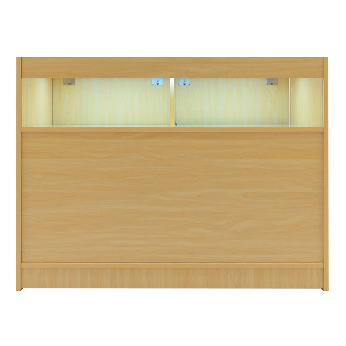 Verkaufstheke Set aus hellem Ahornholz mit sanften Holzmaserungen, integrierter LED-Beleuchtung und glatter, moderner Oberfläche für ansprechende Präsentation