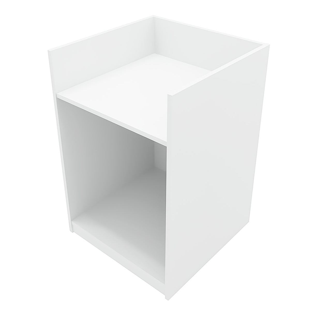 Weißes LED Verkaufstheken-Set mit zwei Modulen, rechteckig, glatte Oberfläche, ideal für Verkaufsräume und Ausstellungen, modernes Design