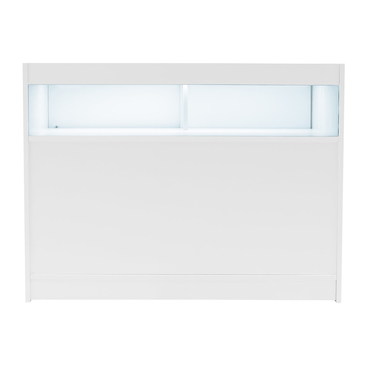 Weißes Verkaufstheken-Set mit LED-Beleuchtung, glatte Oberfläche, modernes Design, ideal für Einzelhandel und Ausstellungen