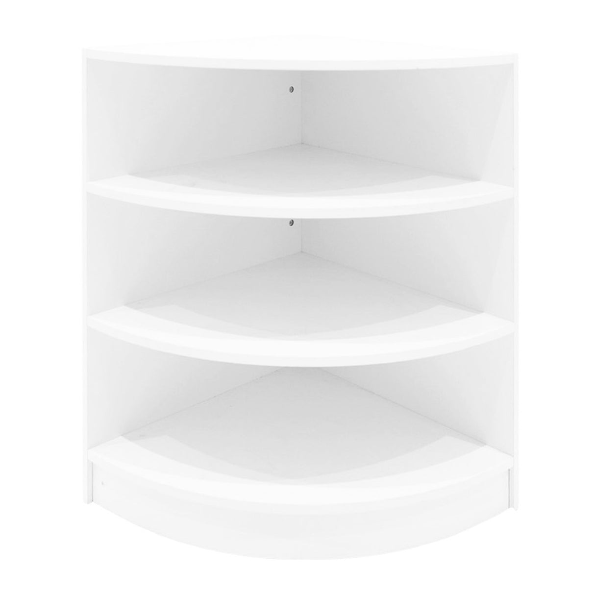 Eckregal in Weiß mit drei offenen Regalböden, ideal für Verkaufsräume, bietet modernen, minimalistischen Stil und praktische Aufbewahrung