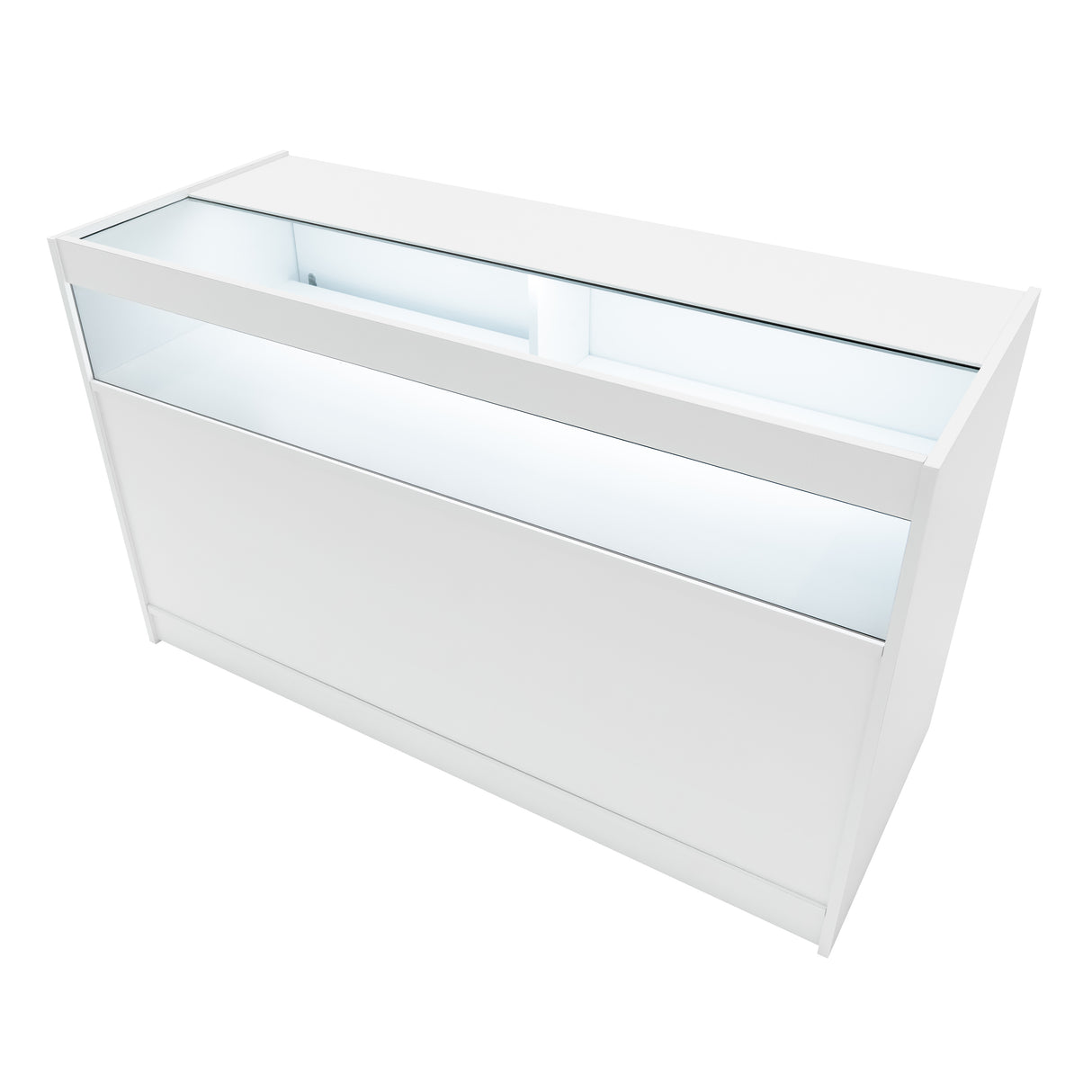 Harmonia LED Verkaufstheken-Set in Weiß, modernes Design mit glatten Oberflächen, integrierter Beleuchtung und großzügigem Stauraum für Produkte