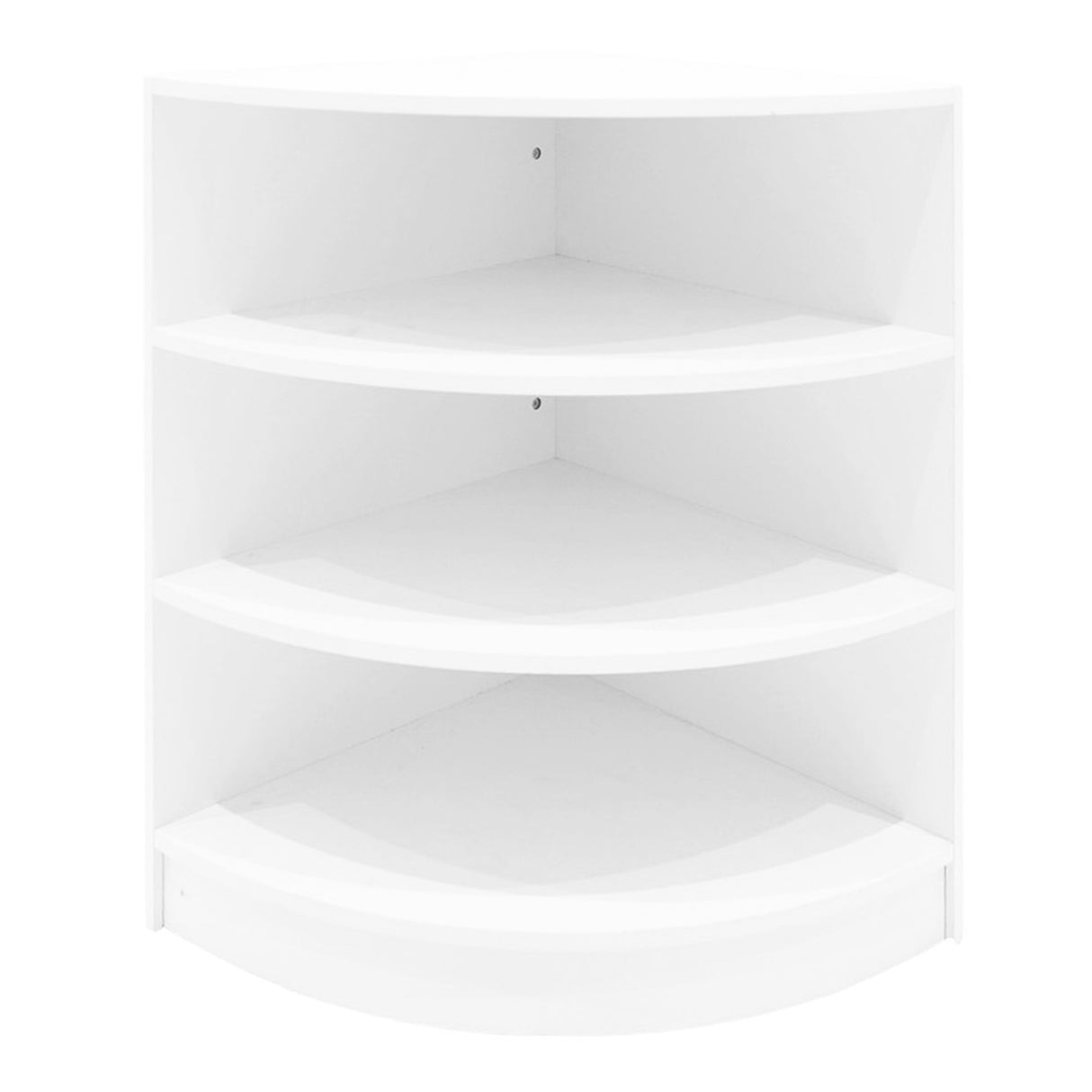 Harmonia LED Verkaufstheken-Set in Weiß mit abgerundeten Ecken, vier offenen Regalen und glatter, glänzender Oberfläche für modernen Verkaufsraum