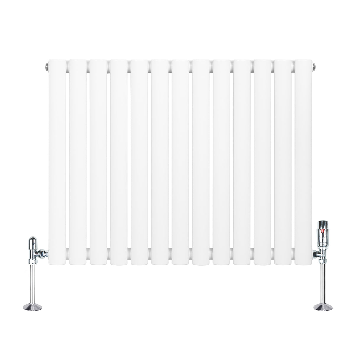 Weißer Gliederheizkörper mit TRV Chromventilen, 600mm x 780mm, aus robustem Material, mit glatter, glänzender Oberfläche und modernen, eleganten Linien