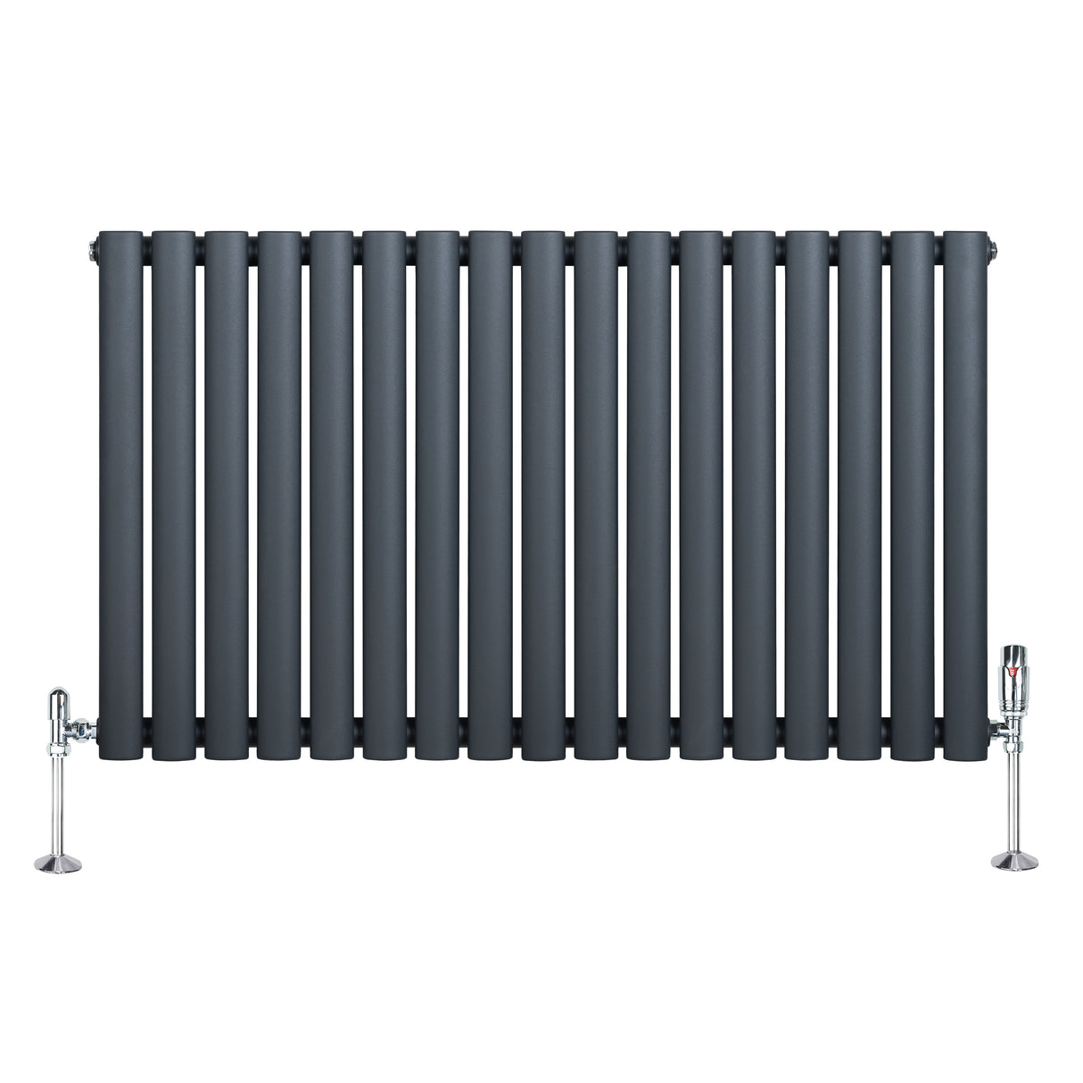 Gliederheizkörper in Anthrazitgrau mit TRV Chromventilen, 600mm x 1020mm, vertikale Lamellenstruktur, moderne und elegante Heizlösung für jeden Raum