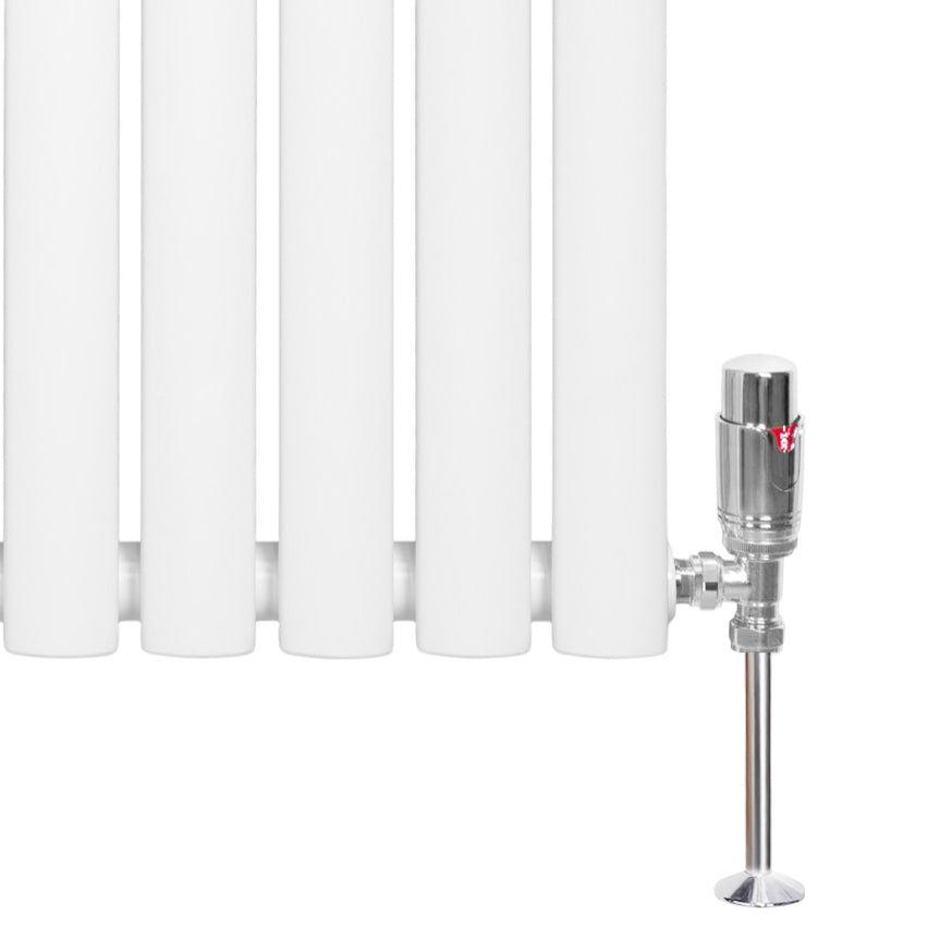 Weißer Gliederheizkörper mit TRV Chromventilen, 600mm x 1020mm, glänzende Oberfläche, moderne Form, ideal für effiziente Heizlösungen