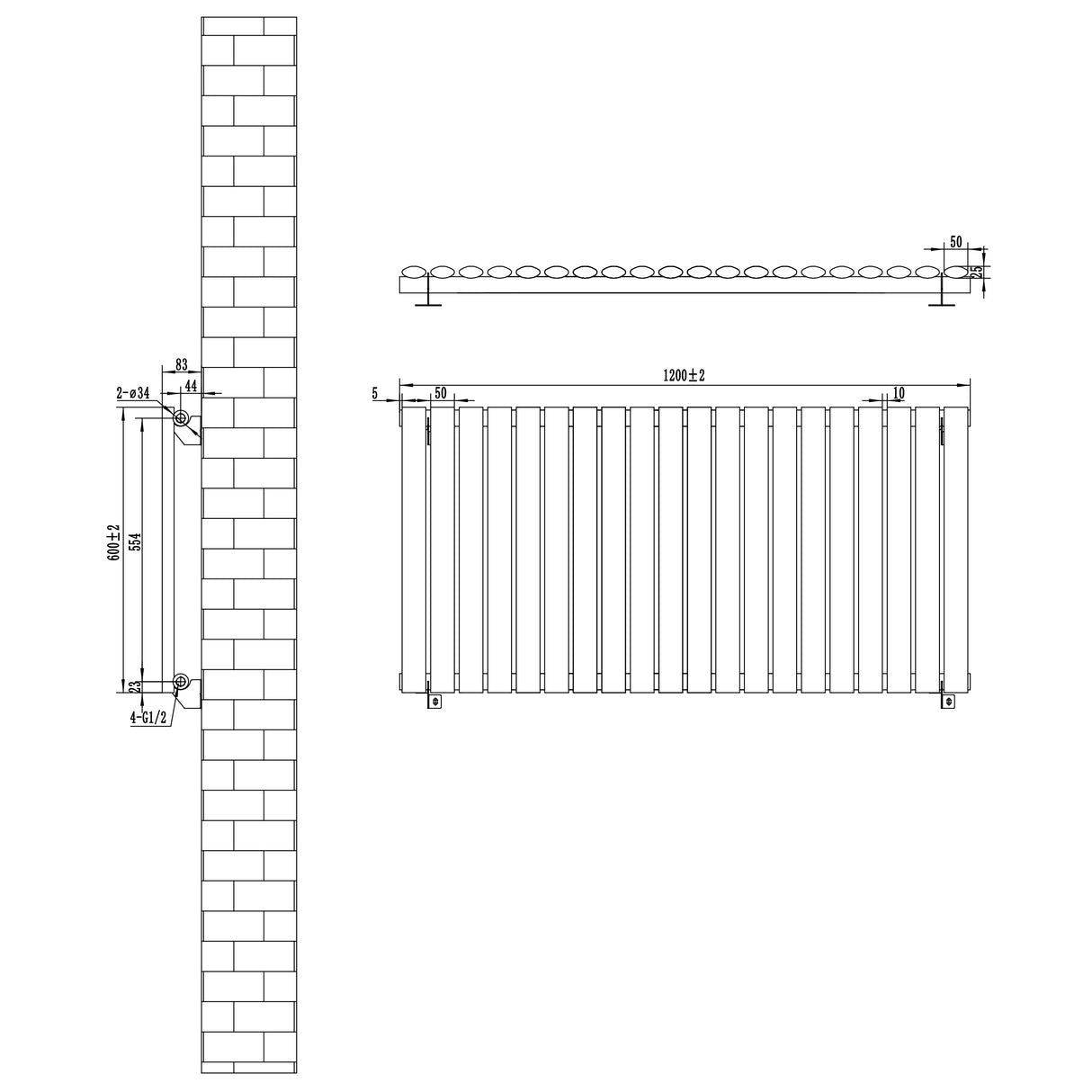 Schwarzer Gliederheizkörper mit TRV Chromventilen, Maße 600mm x 1200mm, zeigt klare Linien und moderne, elegante Form für effiziente Wärmeverteilung