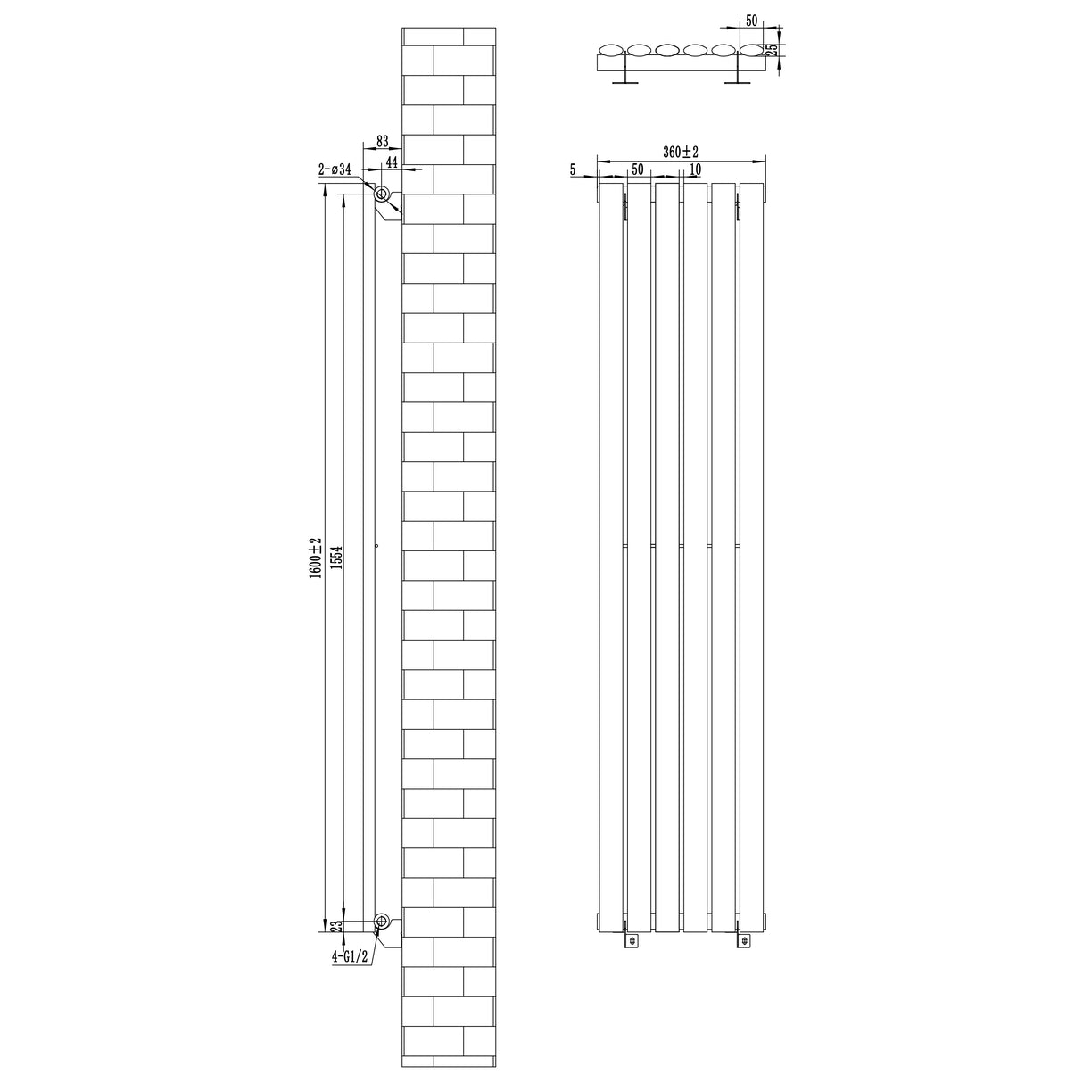 Gliederheizkörper in Weiß mit TRV Chromventilen, 1600mm x 360mm, zeigt klare Linien und eine moderne, elegante Form für effiziente Wärmeverteilung