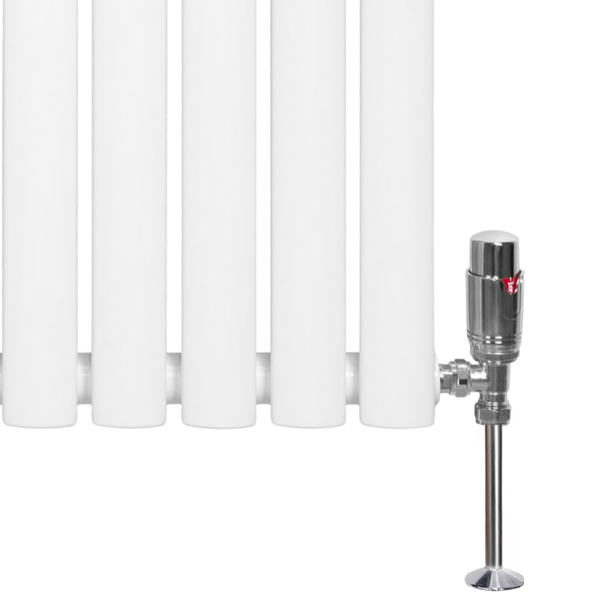 Weißer Gliederheizkörper mit TRV Chromventilen, 1800mm x 600mm, glänzende Oberfläche, moderne Form und elegantes Design für effiziente Wärmeverteilung