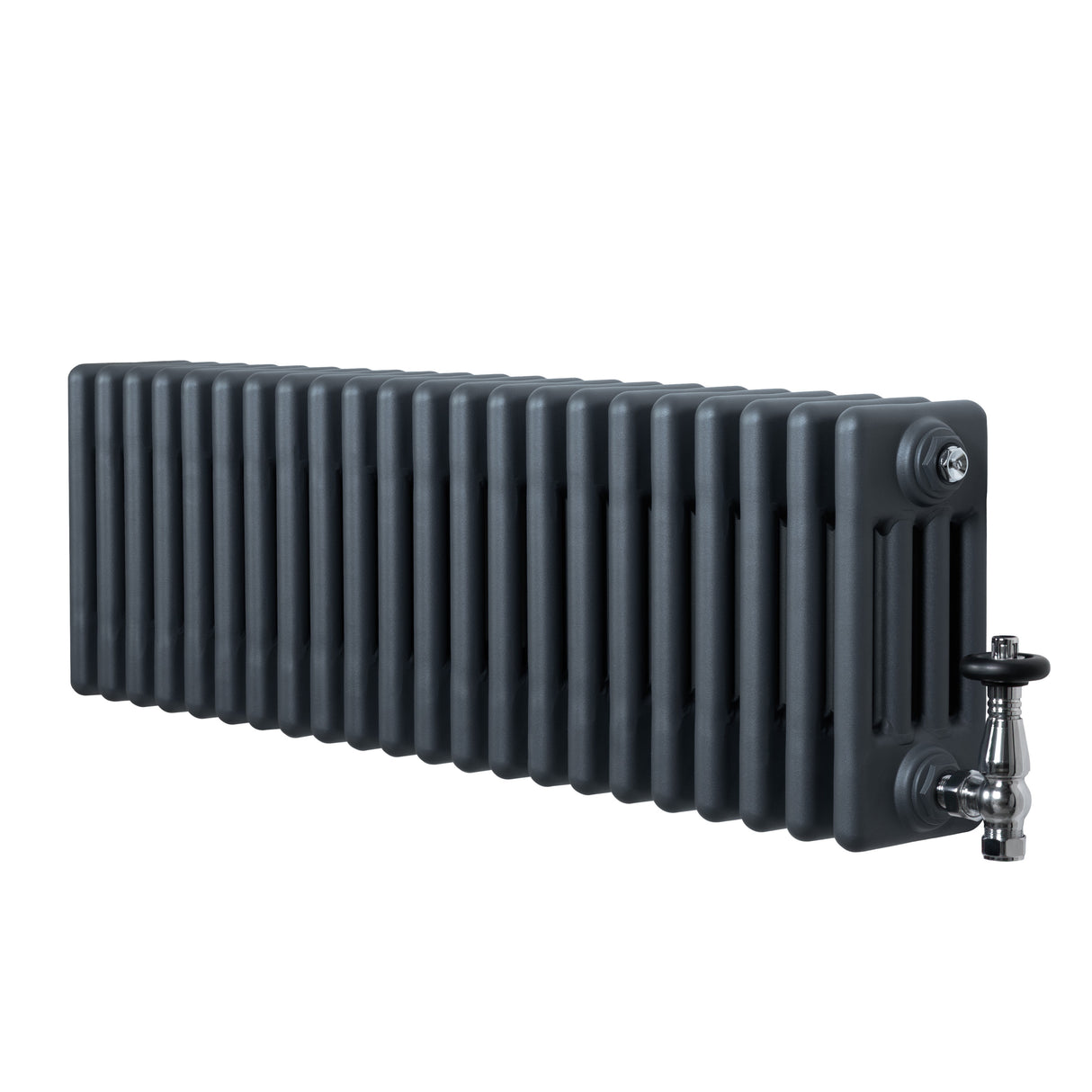 Röhrenheizkörper 4 Säulen mit TRV Chromventile – 300mm x 1010mm – Anthrazitgrau