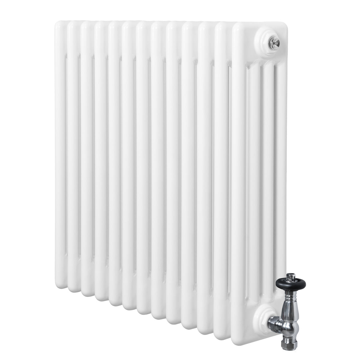 Röhrenheizkörper 4 Säulen mit TRV Chromventile – 600mm x 605mm – Weiß