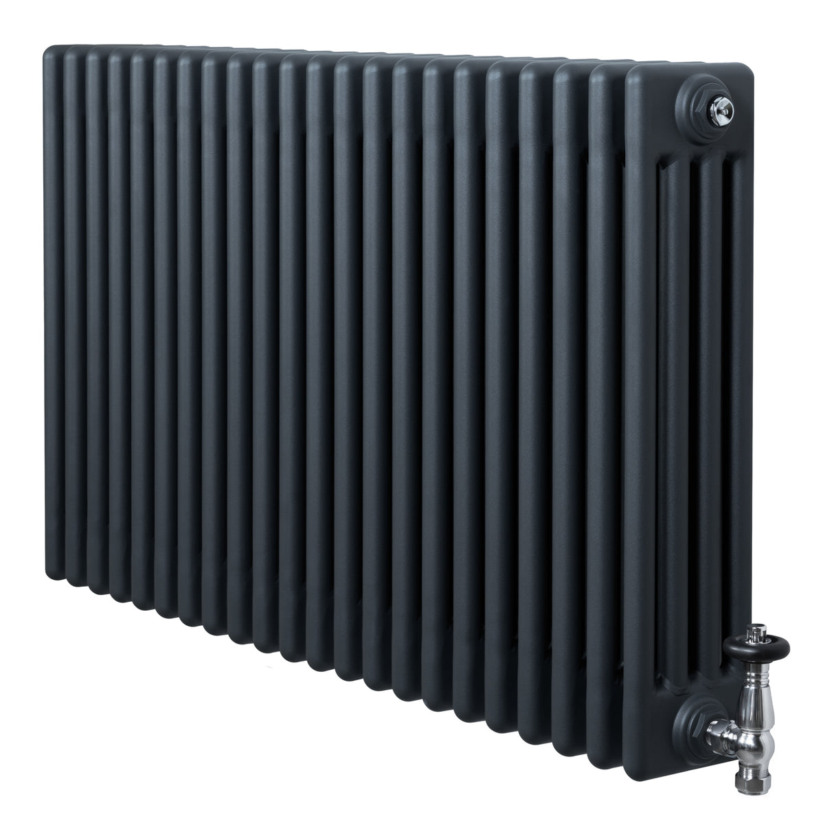 Röhrenheizkörper 4 Säulen mit TRV Chromventile – 600mm x 1010mm – Anthrazitgrau