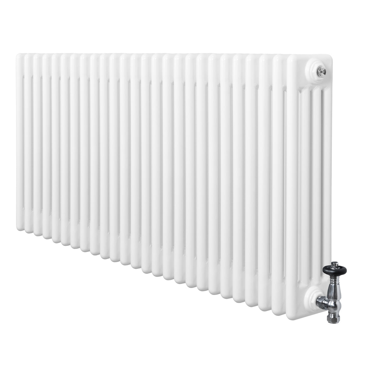 Röhrenheizkörper 4 Säulen mit TRV Chromventile – 600mm x 1190mm – Weiß