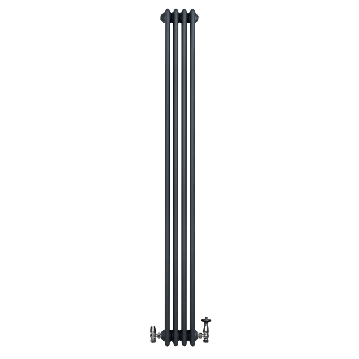 Röhrenheizkörper 4 Säulen mit TRV Chromventile – 1800mm x 200mm – Anthrazitgrau