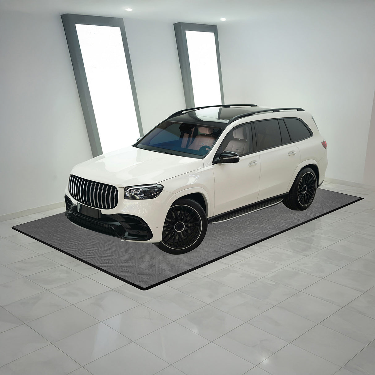 Belüftete Garagenbodenfliesen x 225 mit Kanten – Grau