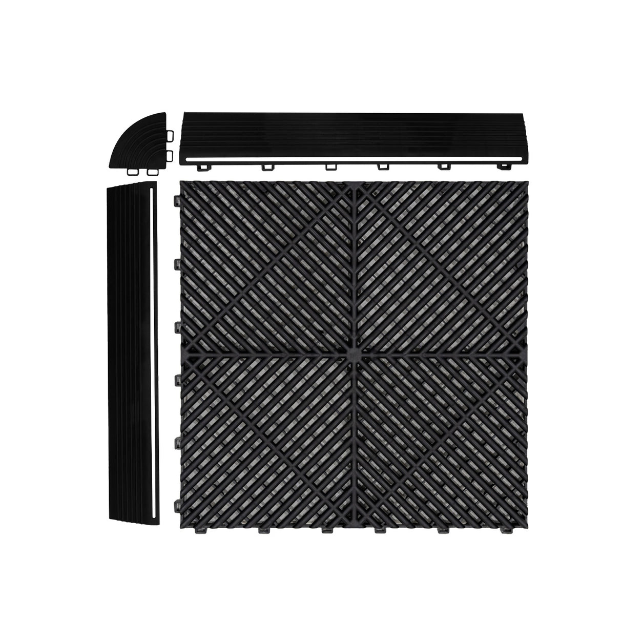 Belüftete Garagenbodenfliesen mit Kanten – 165 Schwarz und 60 Blau