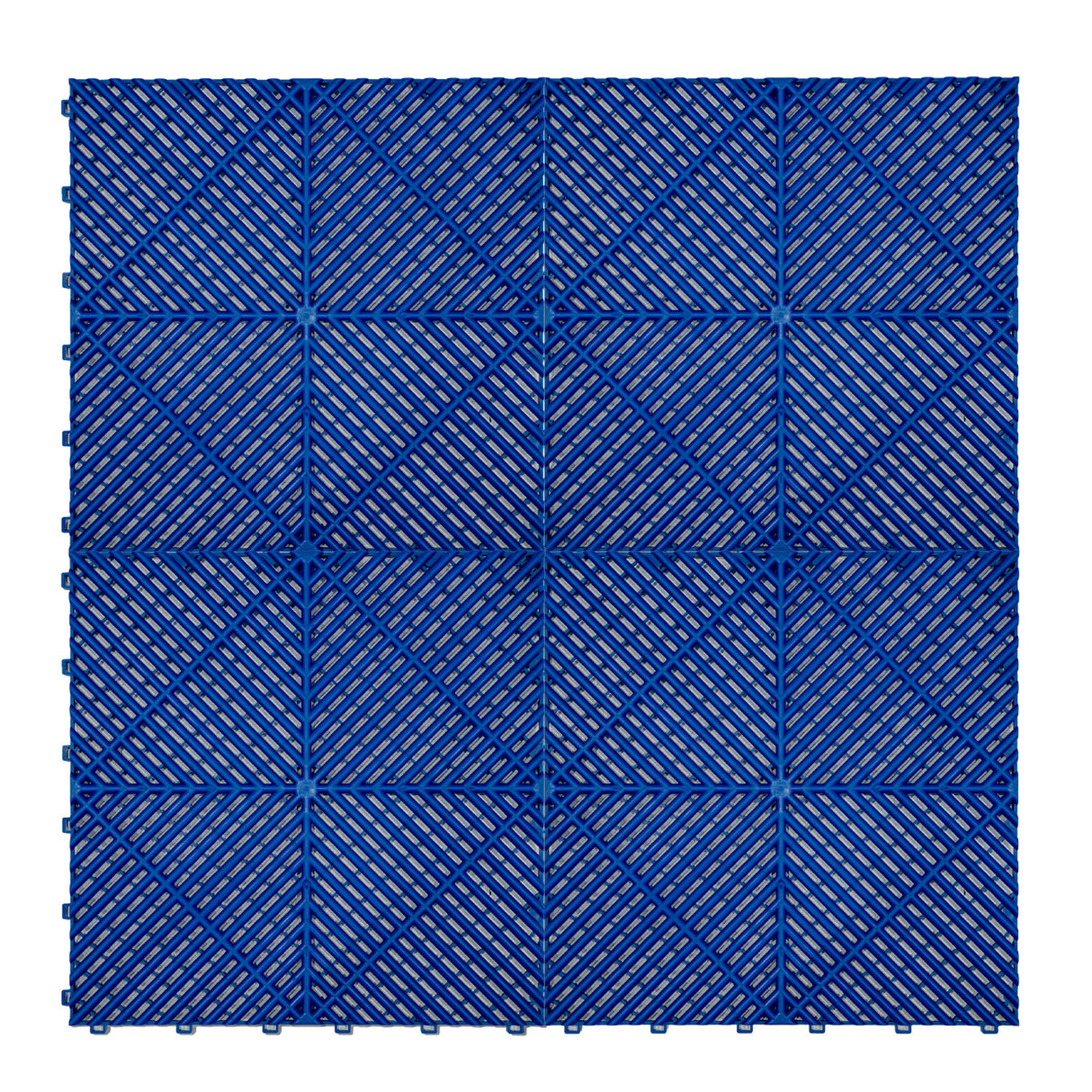 Sechseckige, beleuchtete Garagenbodenfliesen in leuchtendem Blau mit rutschfester, strukturierten Oberfläche und Kantenschutz, ideal für Garagen und Werkstätten