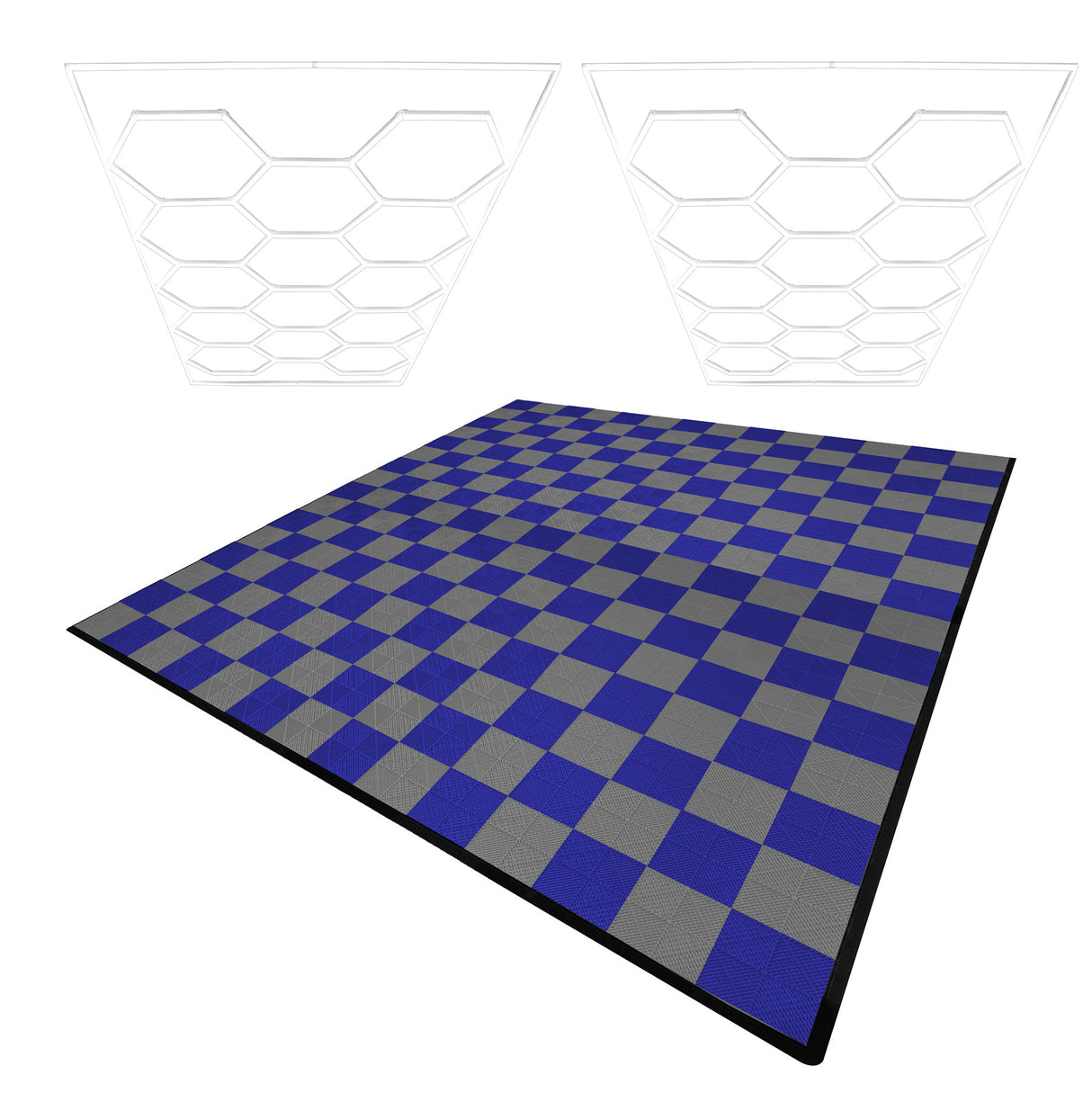 Belüftete Garagenbodenfliesen und sechseckige LED-Leuchten x 120 Grau 120 Blau mit Kanten