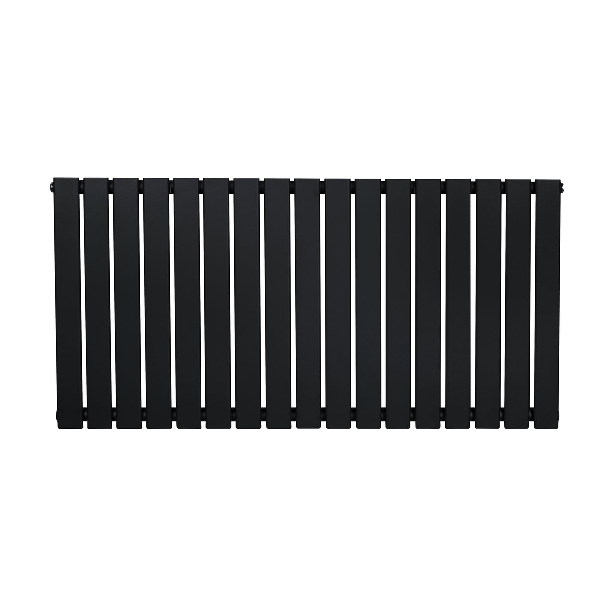 Flachheizkörper in elegantem Schwarz, 600mm x 1190mm, mit schlanken, vertikalen Lamellen für moderne Heizlösungen und stilvolle Innenräume