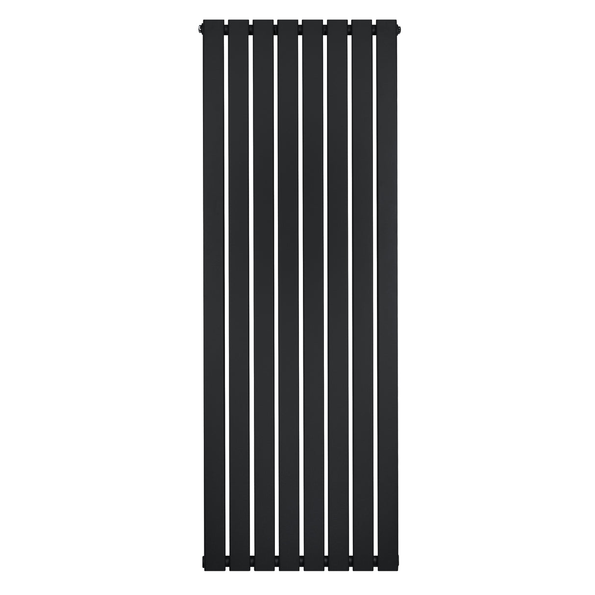 Schwarzer Flachheizkörper mit vertikalen Lamellen, 1600mm x 560mm, modernes Design, glatte Oberfläche und elegante, minimalistische Form
