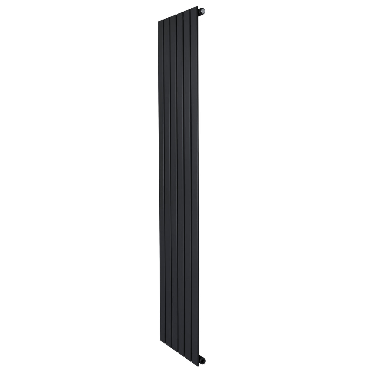 Schmaler, vertikaler Flachheizkörper in elegantem Schwarz, 1800mm x 420mm, mit glatten, modernen Lamellen und minimalistischer Form für zeitgemäße Innenräume