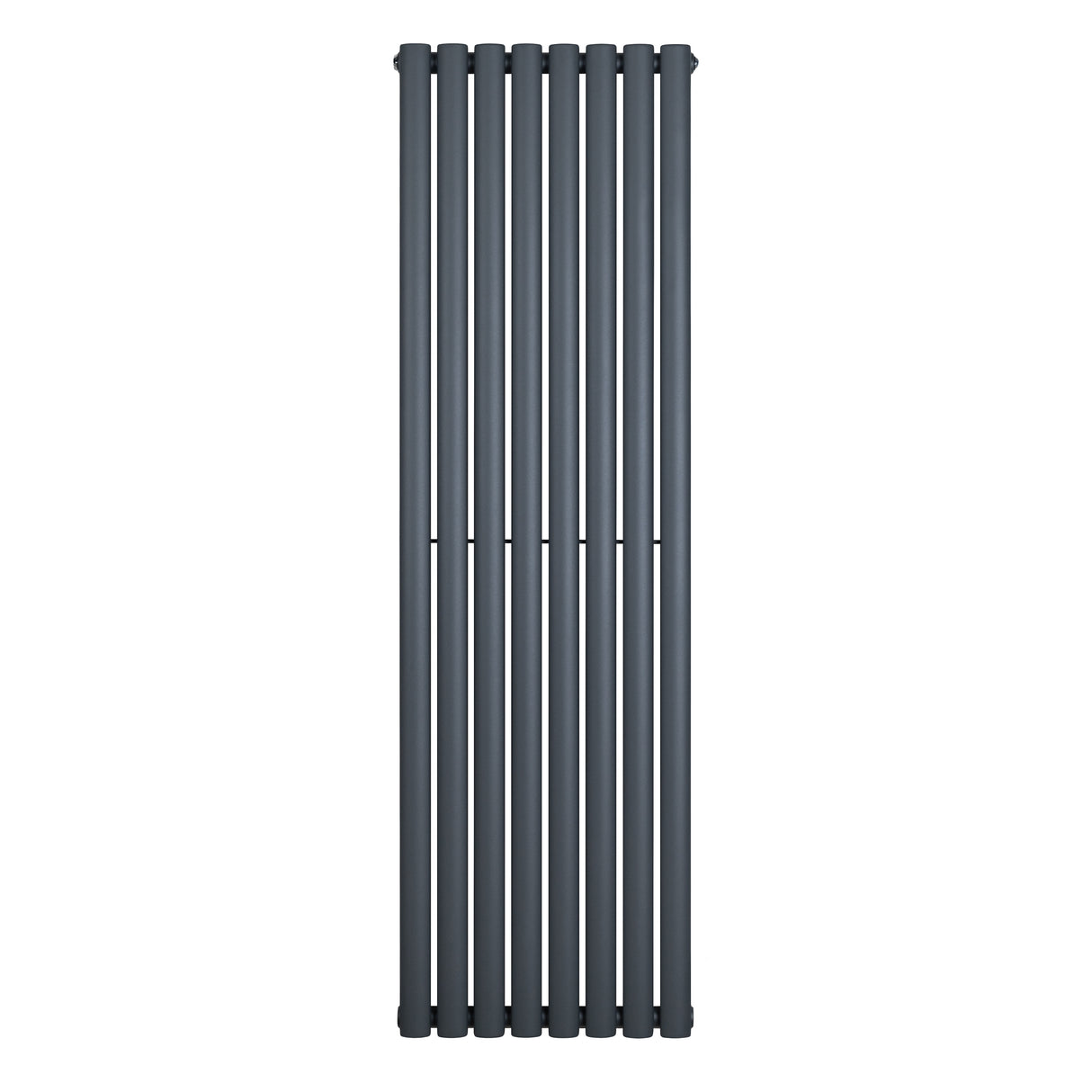 Gliederheizkörper in Anthrazitgrau, 1600mm x 480mm, mit schlanken, vertikalen Lamellen und glatter, mattschwarzer Oberfläche für modernen Stil