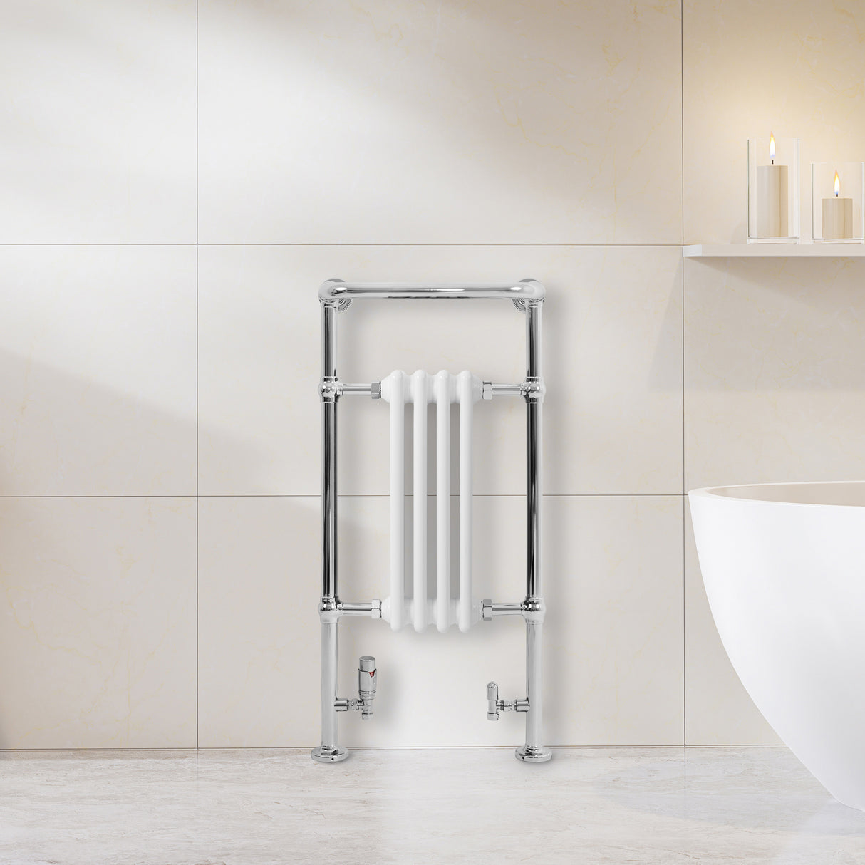 Klassicher Beheizter Handtuchheizkörper – 950 mm x 480 mm – Weiß