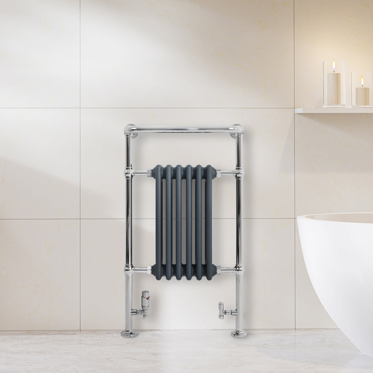 Klassicher Beheizter Handtuchheizkörper – 950 mm x 570 mm – Anthrazitgrau