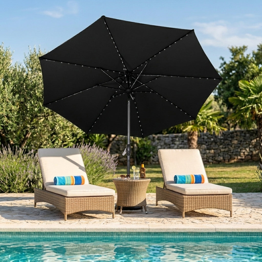 LED-Kipp-Sonnenschirm 2,7m mit Ständer - Schwarz