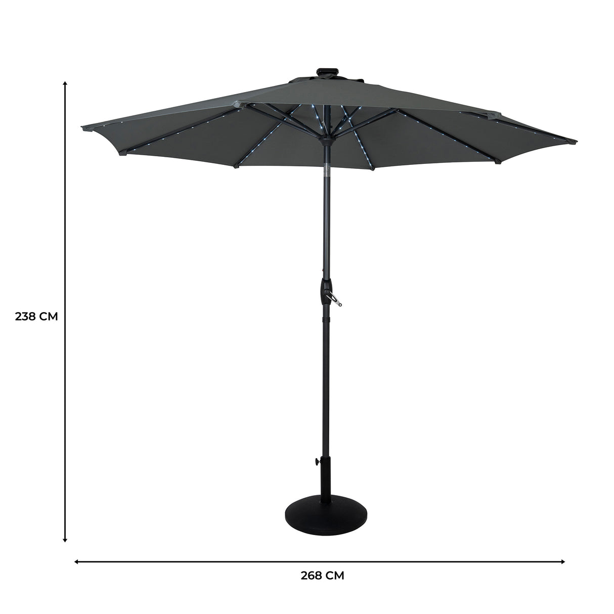 LED-Kipp-Sonnenschirm 2,7m mit Ständer - Grau