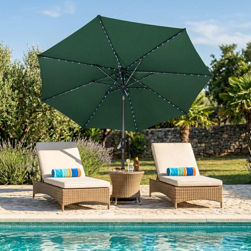 LED-Kipp-Sonnenschirm 2,7m mit Ständer - Grün