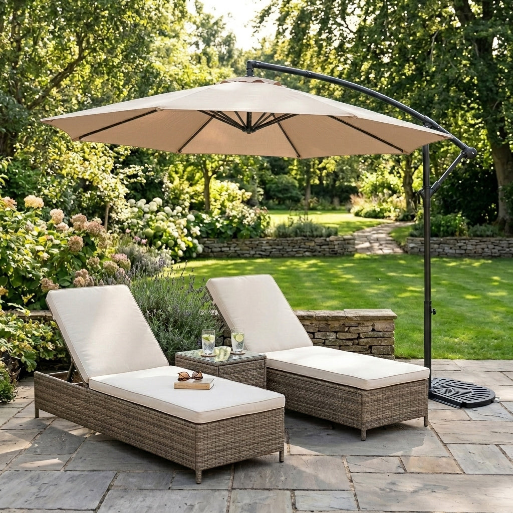 Ausleger-Sonnenschirm 3m mit Halbem Beschwerfuß – Beige