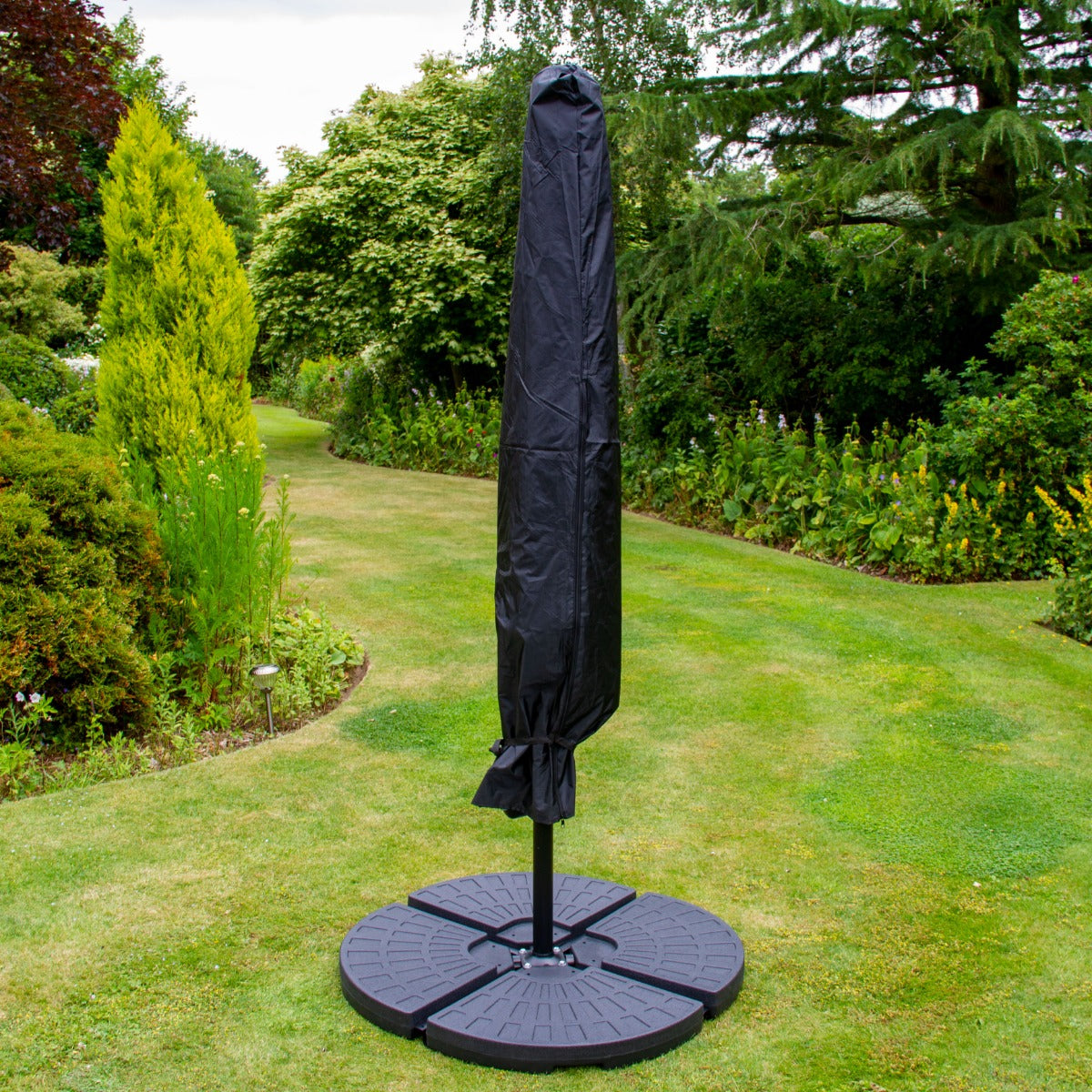 300cm LED Ampelschirm Sonnenschirm mit fächerförmigem Sockel - Grau