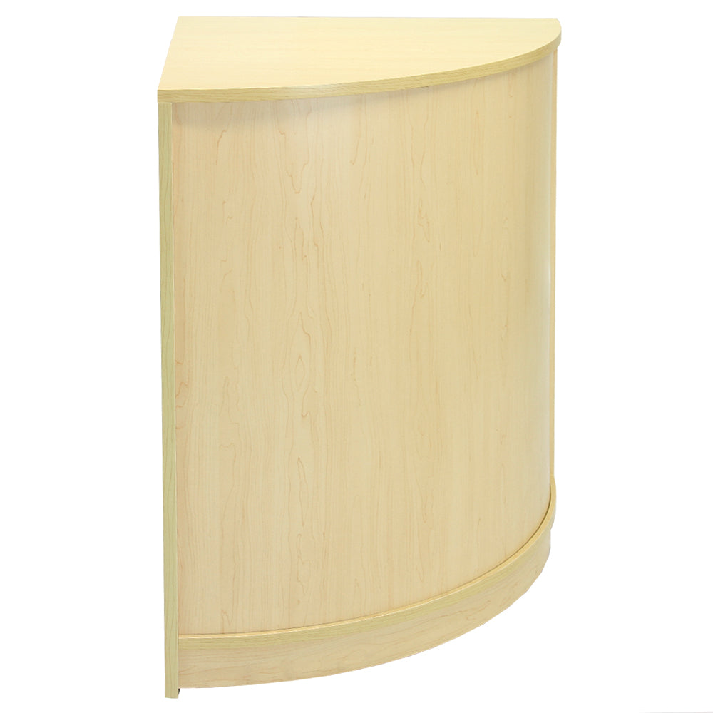 Ecktheke aus hellem Ahornholz mit glatter Oberfläche, abgerundeter Kante und modernem Design, ideal für Einzelhandelsgeschäfte