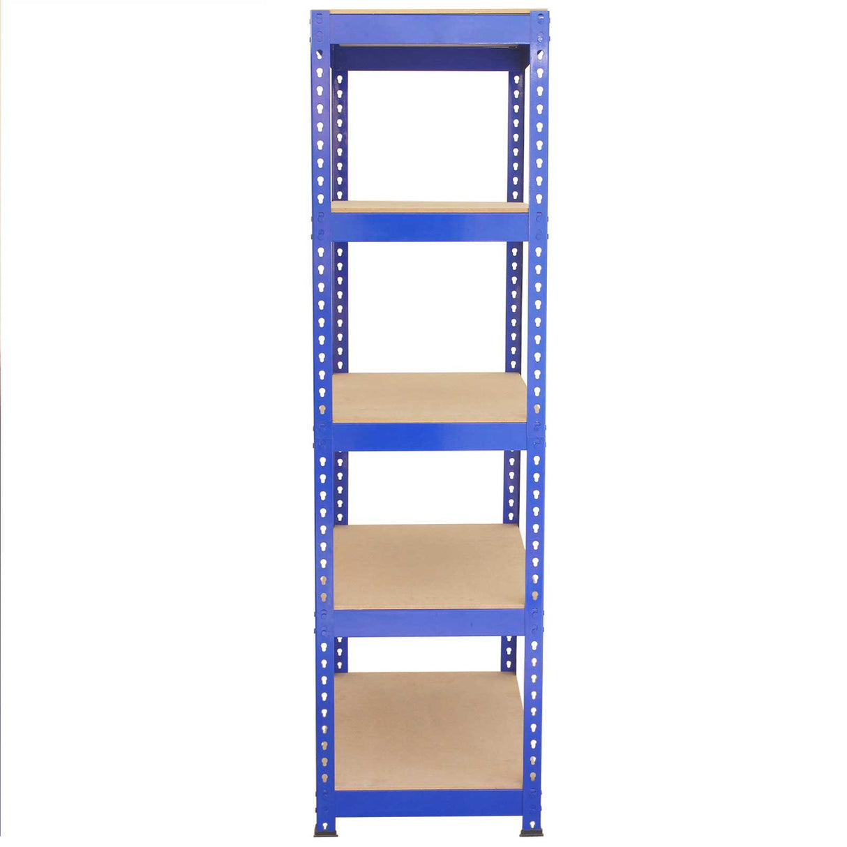 Blaue Metallregale mit fünf stabilen Regalböden aus Holz, ideal für Lagerung und Organisation, Maße 90 x 50 x 180 cm