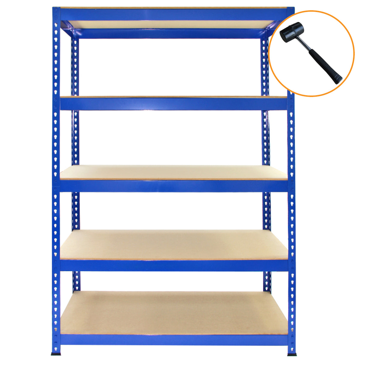 Blaue Metallregale mit fünf stabilen Regalböden aus Holz, ideal für Lagerung und Organisation, robust und langlebig, 120 x 50 x 180 cm