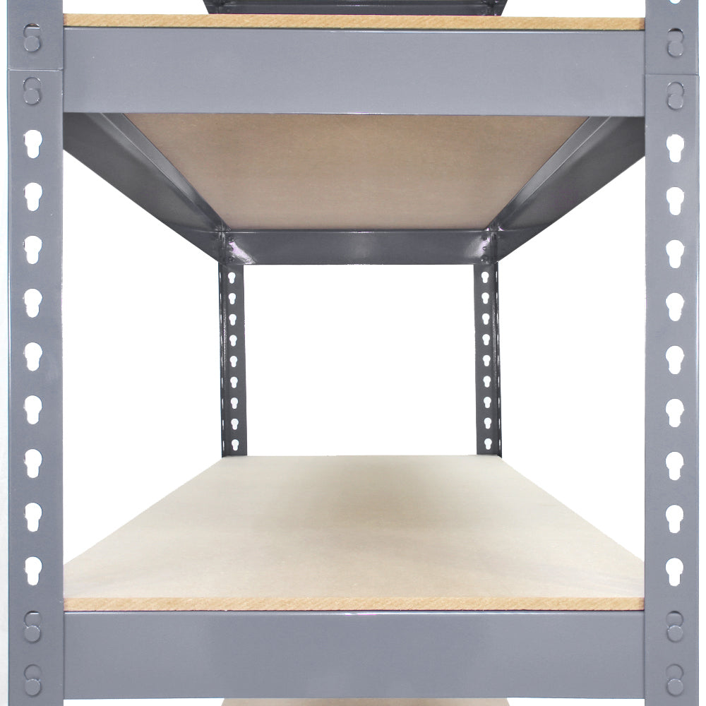 Graue Metallregale mit stabilen, perforierten Seiten und robusten Holzregalen, ideal für Lagerung und Organisation, Maße 120 x 50 x 180 cm