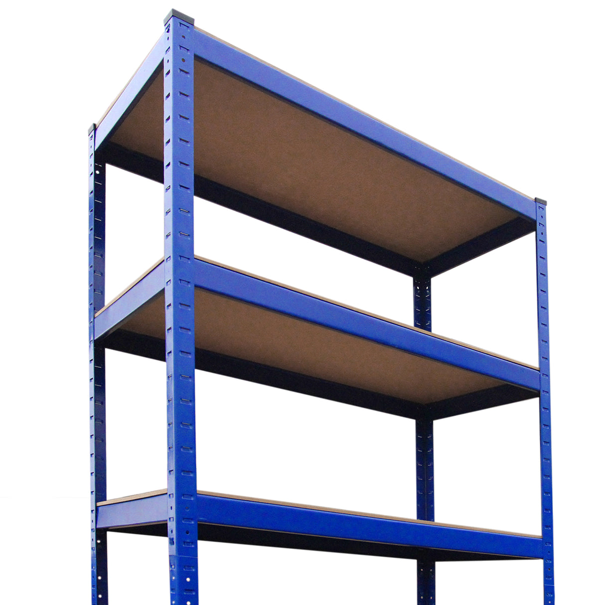 Blaues Metallregal mit drei stabilen Regalböden aus Holz, ideal für Lagerung und Organisation, Maße 90cm x 45cm x 180cm
