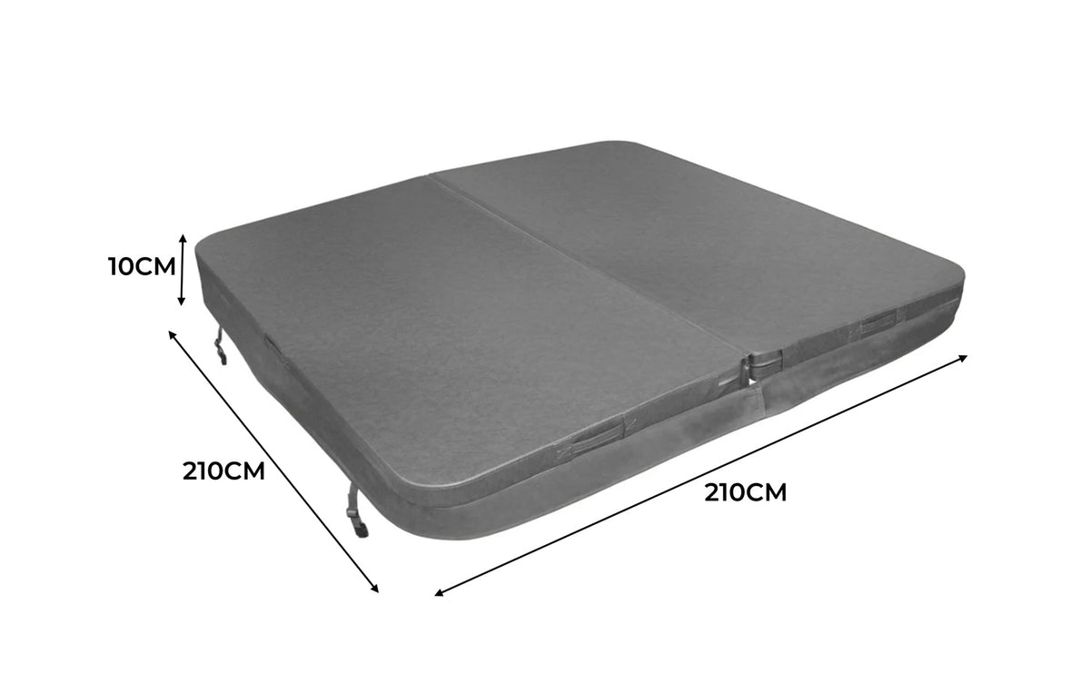 Grau gefärbte Whirlpool-Abdeckung aus strapazierfähigem Material, rechteckig mit Maßen 210 cm x 210 cm und 10 cm Dicke, idealer Schutz für Whirlpools
