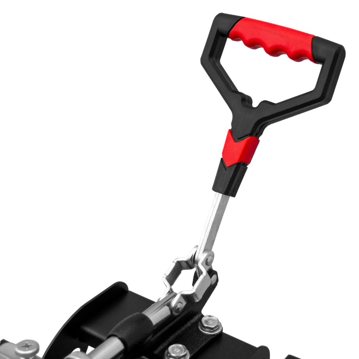 Robuster Griff der PixMax Tassenpresse in Schwarz und Rot, ergonomisch geformt für einfachen und sicheren Halt beim Transferdruck