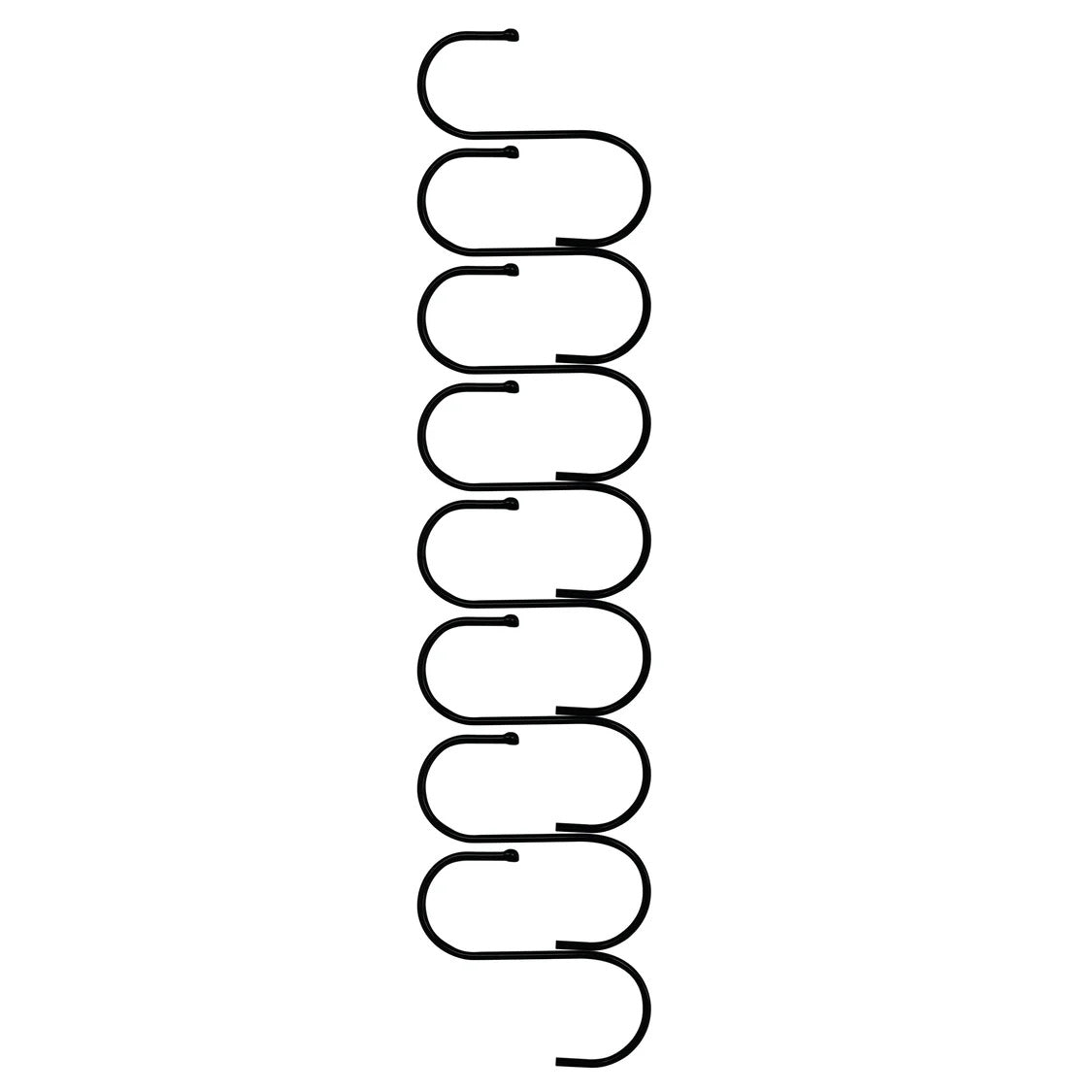 S-förmige, schwarze Stahl-Hängehaken, robust und langlebig, ideal zum Aufhängen von Gegenständen, mit glatter, glänzender Oberfläche und geschwungenem Design