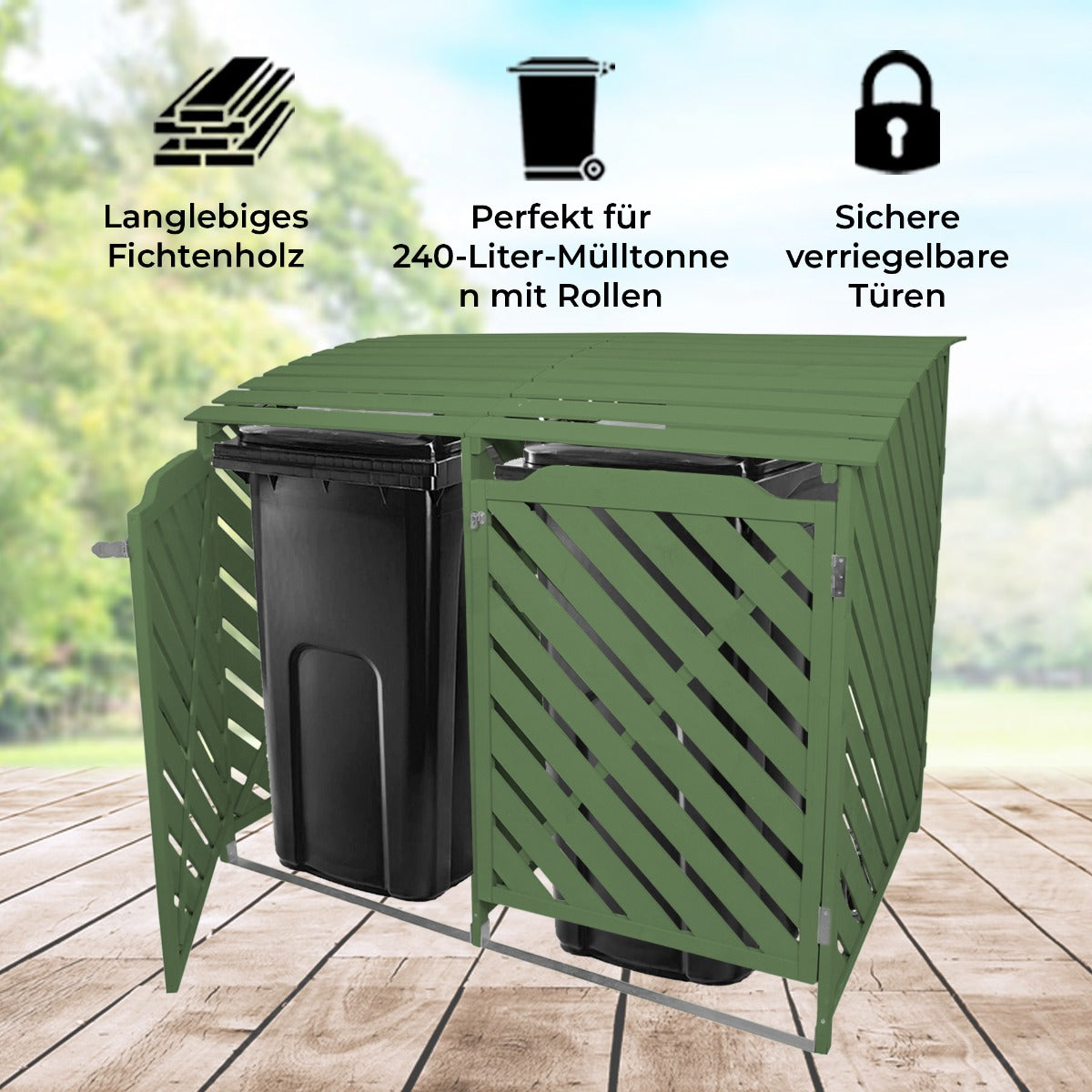 Mülltonnenbox Garten 2er Tonne Holz - Salbeigrün