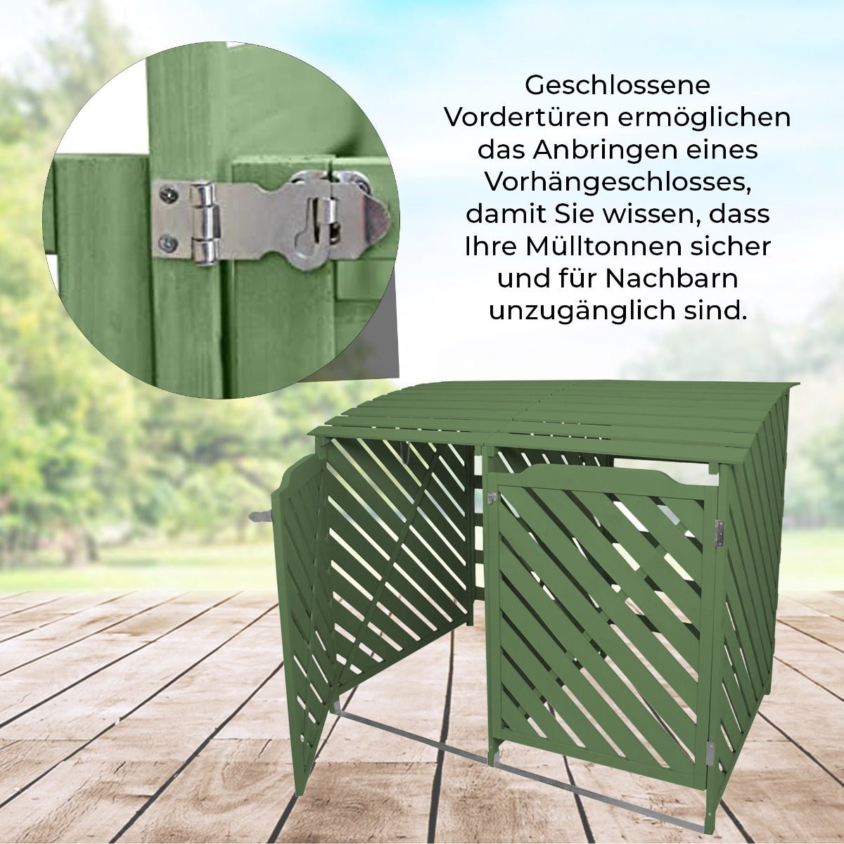 Mülltonnenbox Garten 2er Tonne Holz - Salbeigrün