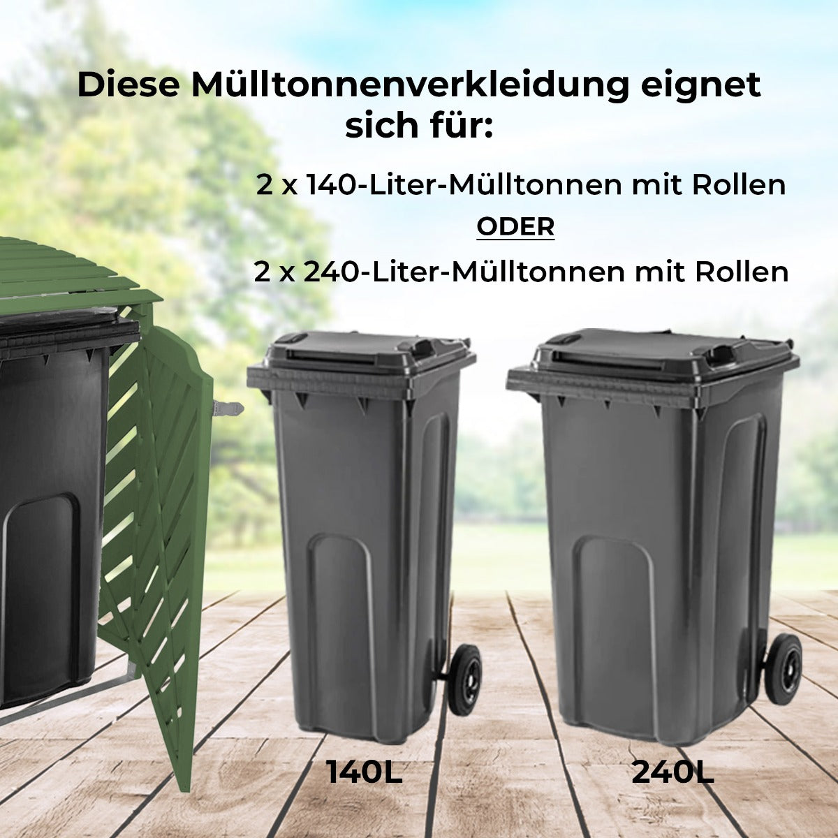 Mülltonnenbox Garten 2er Tonne Holz - Salbeigrün