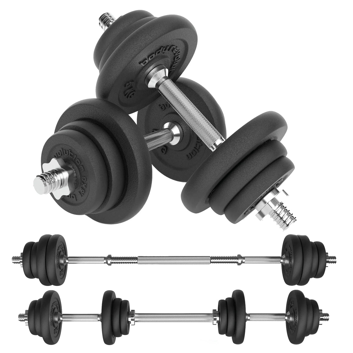 Body Revolution Verstellbares 30 kg Kurzhantel- und Langhantel-Set