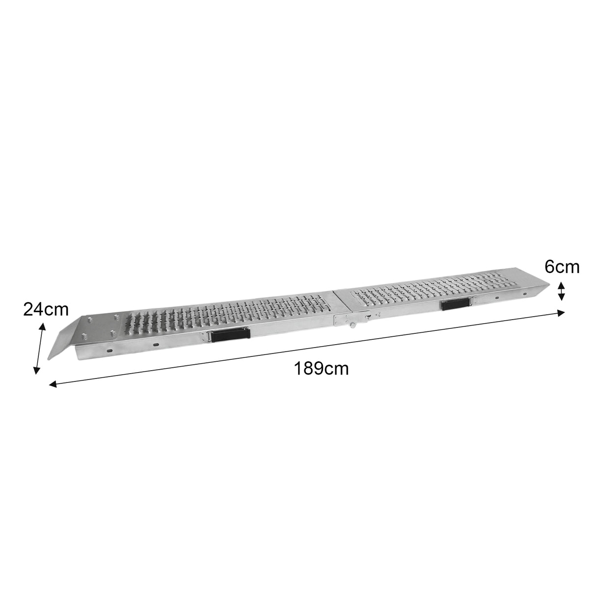 Faltbare Motorradrampen aus Aluminium, 189 cm lang, 24 cm hoch, mit rutschfester Oberfläche und stabilen Griffen für sicheren Transport und Nutzung