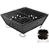 Kleiner tragbarer Grill aus robustem schwarzem Metall mit verchromtem Grillrost, ideal für Picknicks und Camping, leicht und kompakt zusammenklappbar